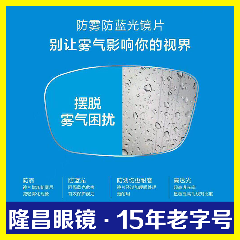 纳米防雾防蓝光镜片 1.56/1.61/1.67非球近视眼镜片2片潘家园实体