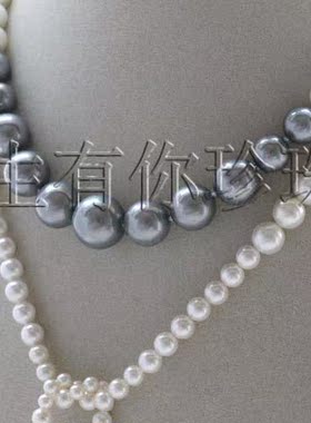 灰色贝珠长款夸张配饰毛衣链包邮