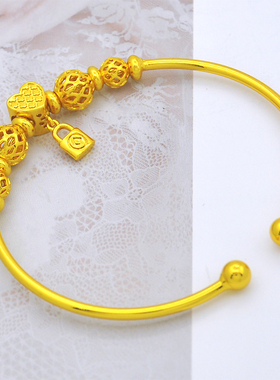 薄软款古法两世欢传承手镯女越南沙金手链女久不掉色锁心镀金手串