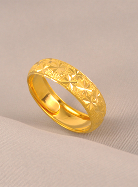 新款铜镀金男款戒指金色满天星戒指开口可调节素圈戒轻奢小众设计