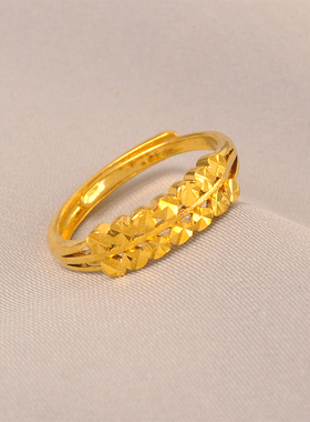 铜镀金麦穗开口可调素圈戒指女