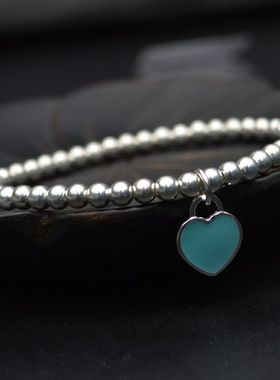 925纯银珠圆珠刻字桃心心形珐琅