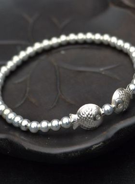 定制99纯银珠子情侣双鱼节日女