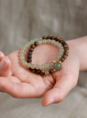 山晓原创天然晴水和田玉沉香手串