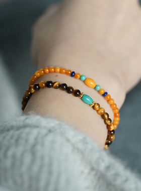 shannai原创天然虎眼石绿松手链