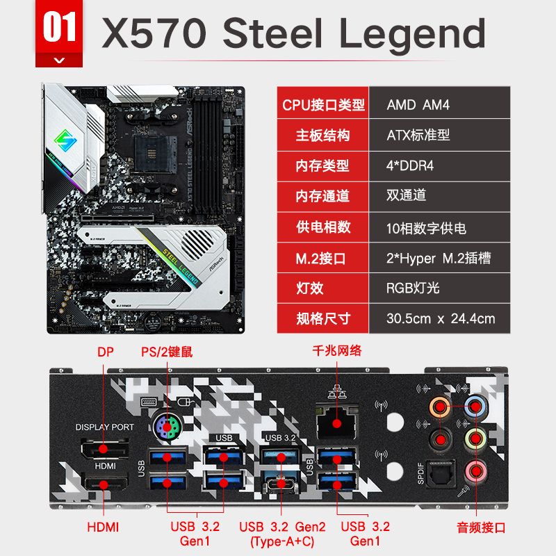 ASROCK/华擎科技 X570 Steel Legend支持5500 5600X 5700X 5800X-图0