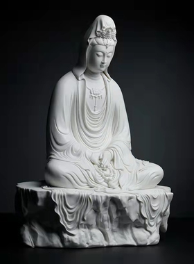 德化白瓷大师手作坐岩正坐观音菩萨佛像家居玄关摆设供奉收藏包邮