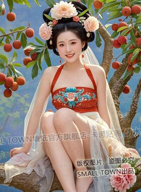 网红美人贴画中国风荔枝树古风美女海报自贴家用墙上宿舍卧室装饰