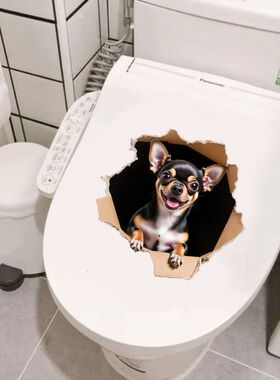 可爱小鹿犬破墙效果自粘贴画家用