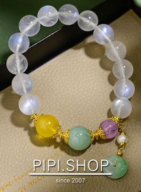 天然翡翠蜜蜡紫锂辉月光石手串