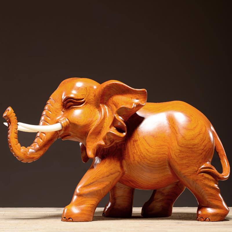 木雕摆件大象一对实木质雕刻书架酒柜摆设红木工艺品客厅家居装饰-图1