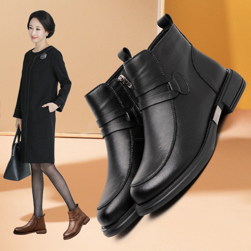 [明星同款]真牛皮软底妈妈鞋棉鞋轻便防滑短靴加绒保暖中老年舒适,淘宝优惠券,粉丝福利购,淘宝优惠卷