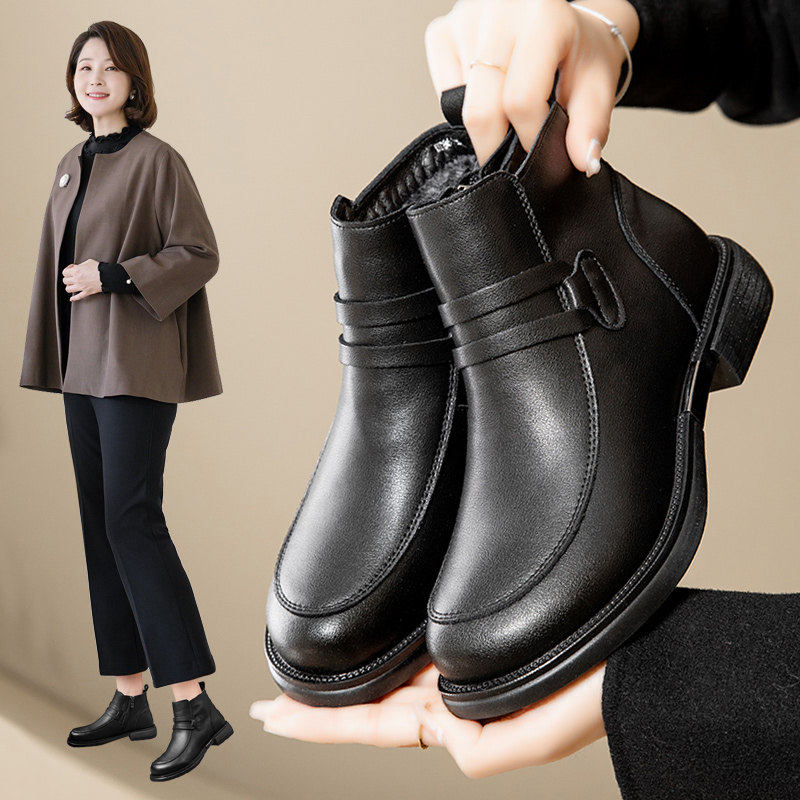 [明星同款]真牛皮软底妈妈鞋棉鞋轻便防滑短靴加绒保暖中老年舒适,淘宝优惠券,粉丝福利购,淘宝优惠卷