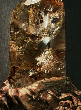 天然胶花粉幽灵水晶原石摆件