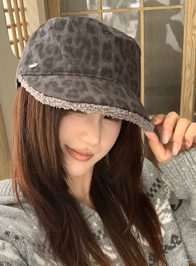 秋冬复古豹纹平顶棒球帽