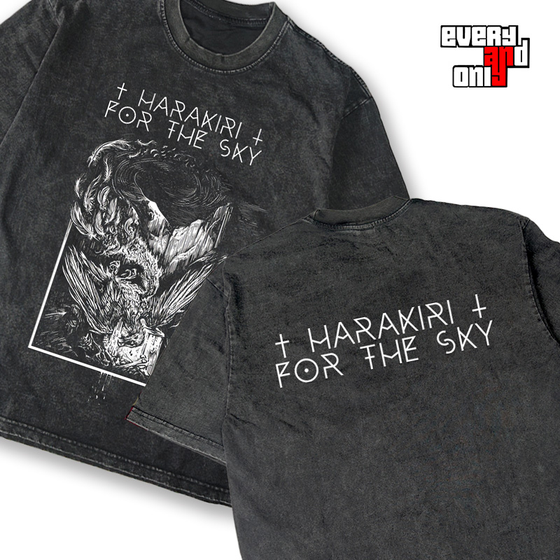 Harakiri For The Sky气氛暗黑金属乐队洗水做旧男女宽松休闲T恤-图0