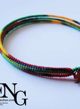 七彩渐变红绳手链金刚结手工编织