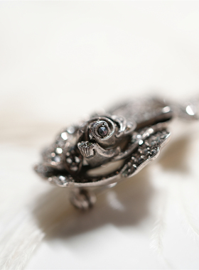 art deco时期 中古回流 精品纯银密镶嵌马克赛石 胸针 17g