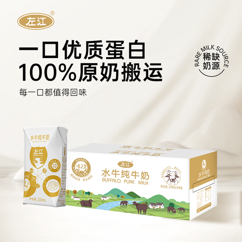 左江水牛纯奶210ml*10盒网红广西早餐奶营养整箱儿童成人学生孕妇 - 图2