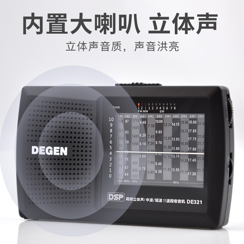 Degen/德劲收音机DE321钟控DSP校园广播调频中波短波高考考试46级-图1