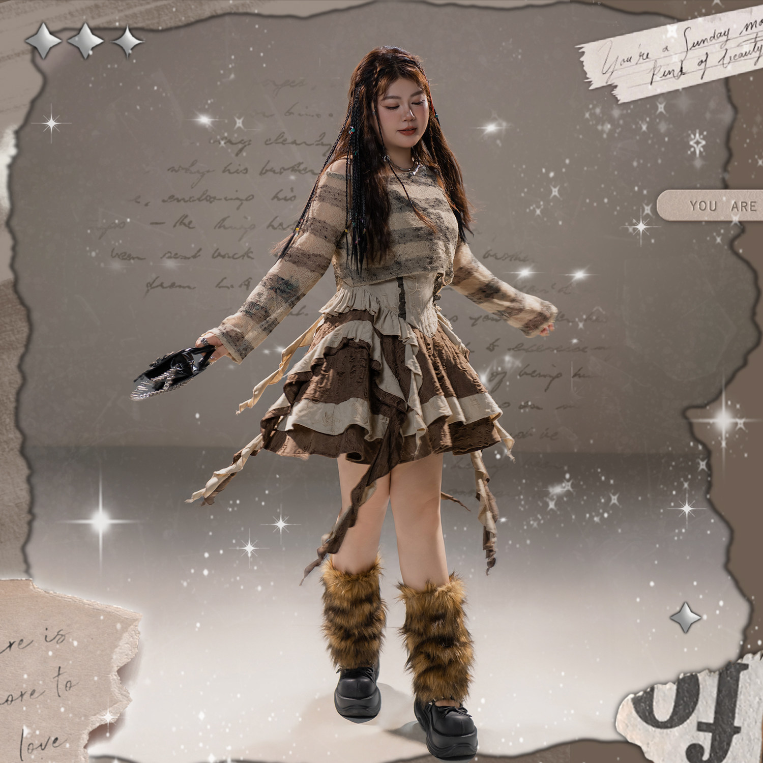 硬糖大码原创 流浪 废土风连衣裙套装罩衫上衣夏季,淘宝优惠券,粉丝福利购,淘宝优惠卷