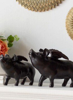 翅膀美式风复古做旧树脂飞天小猪