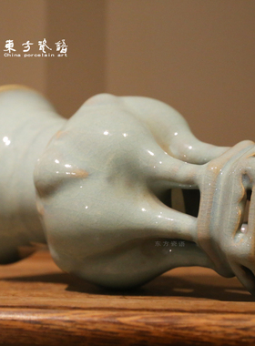 朱文立与邢根立合伙时期煤烧三羊尊汝窑三羊牺尊吉祥汝瓷摆件原产