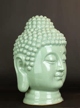 汝瓷释迦摩尼佛头工艺品装饰汝窑新中式如来佛祖佛首书房展示风水
