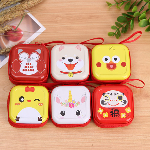 马口铁方形零钱包儿童卡通公仔毛绒玩具定制logo耳机钥匙包小玩具 - 图1