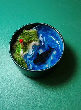 海豚月牙浅海湾海岛灯塔微缩山海洋鲸鱼造景观粉色荧光沙滩礼物