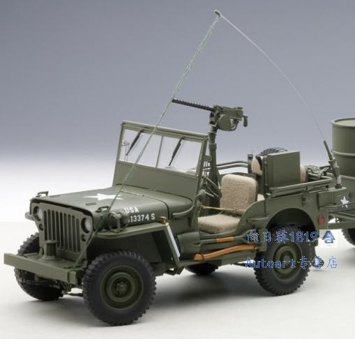 Autoart奥拓1:18 二战吉普 威利斯吉普 JEEP WILLYS 带拖斗 车模 - 图0