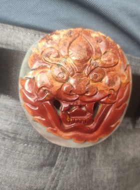 鬼脸裤带扣老虎和田玉籽大师手工