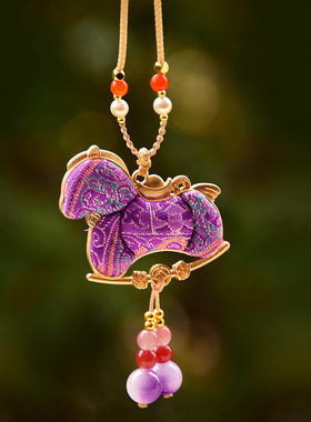 非遗仿宋锦双面生肖小马葫芦项链女新中式毛衣链国风旗袍吊坠挂件