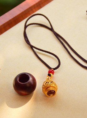 新款檀木葫芦吊坠创意项链黑檀木长款毛衣链可打开民族风配饰品