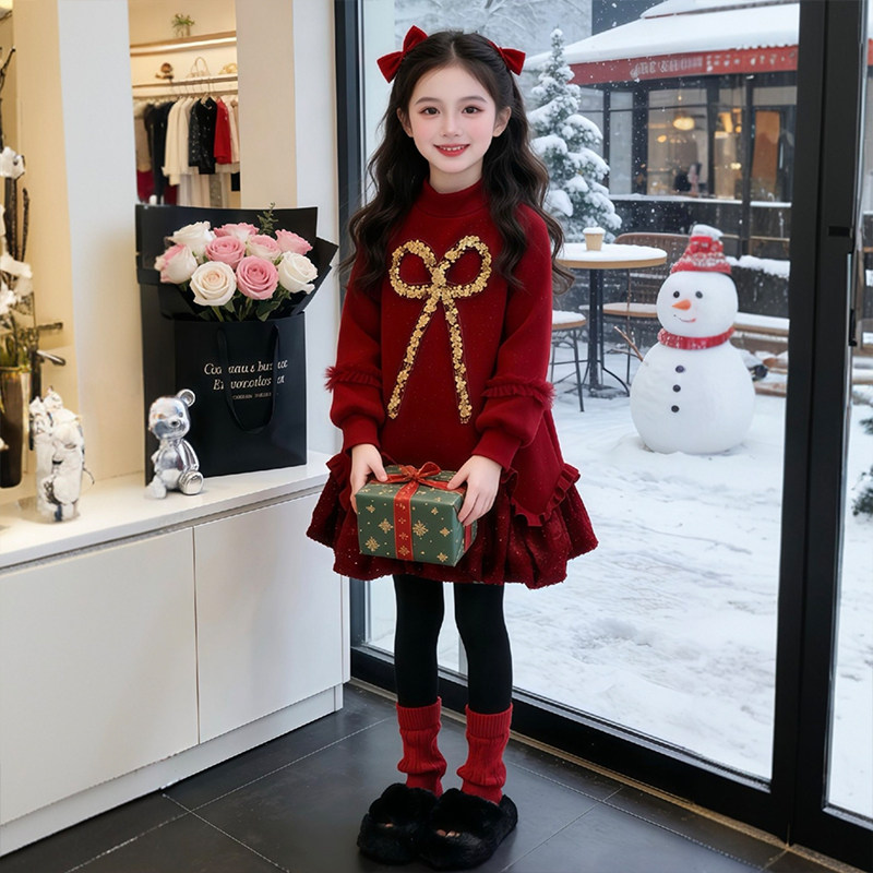 女童冬季拜年服卫衣裙2025新款儿童加绒连衣裙冬装女孩洋气秋冬款,淘宝优惠券,粉丝福利购,淘宝优惠卷