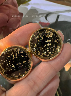 老钱风金箔圆形耳钉女复古时髦