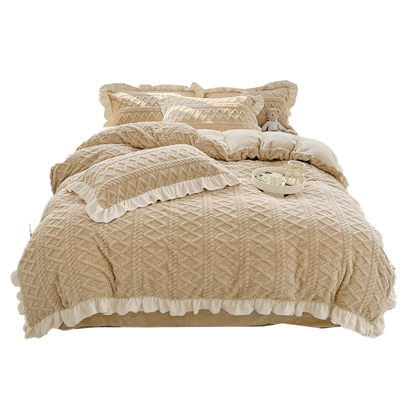 冬季塔芙绒四件套加厚保暖牛奶绒珊瑚绒被套女学生宿舍床上三件套-图3