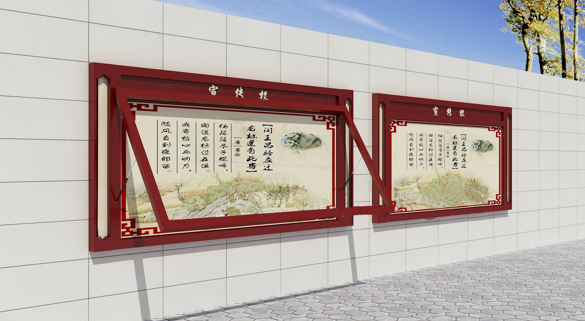 不锈钢烤漆挂墙宣传栏仿古木纹橱窗式公告栏通告液压布告展示栏_虎窝淘