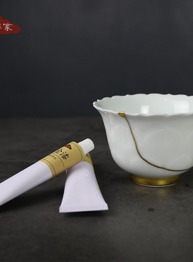 金地漆上金漆金缮修复瓷器朱红