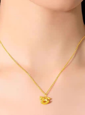 木马黄金吊坠女999足金包银项链