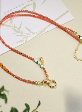 新中式天然南红锁骨链菱镁矿唐卡扎基拉姆轻奢百搭女时尚项链绳A