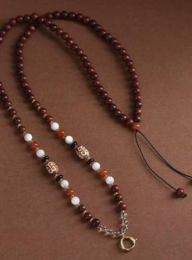 原创设计黑檀木项链挂脖链文玩蜜蜡吊坠链唐卡吊坠配挂绳万能扣A