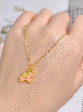 金店同款999足金独角兽小吊坠黄金项链女新款纯金颈链礼物X送女友