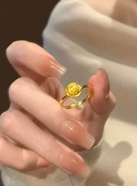 金店同款999足金包银玫瑰花戒指活口花朵指环生日新年礼物X送女友