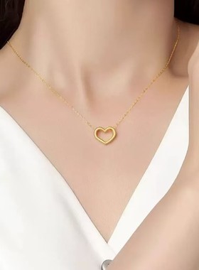 金店同款999足金包银爱心吊坠百搭高级感心形锁骨链送女友礼物X