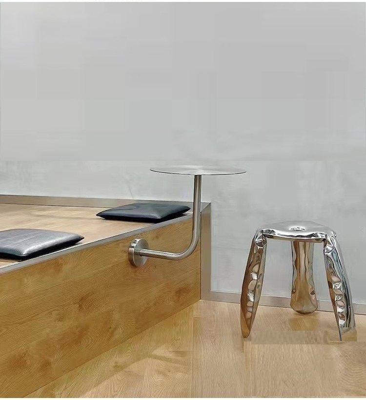 现代简约奶茶店咖啡厅网红款壁装不锈钢小圆桌靠墙壁挂桌卡座桌子,淘宝优惠券,粉丝福利购,淘宝优惠卷