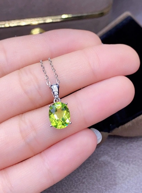 天然橄榄石吊坠纯银镀18K白金托女原石水晶珠宝彩宝饰品项链挂件