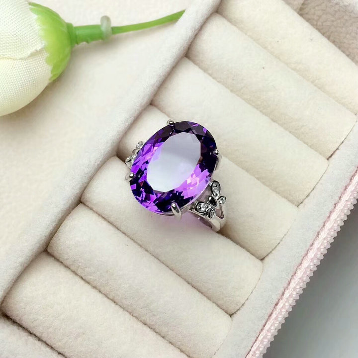 Natural amethyst ring for women simple Korean style rough stone