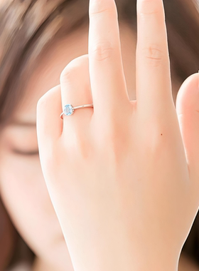 新品轻奢时尚天然海蓝宝戒指女款925银镀18K金指环网红小红书爆款