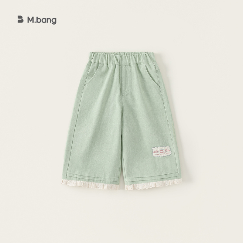 2025童装儿童纯色阔腿裤春款ins风女宝宝长裤女童花边韩版牛仔裤 - 图1